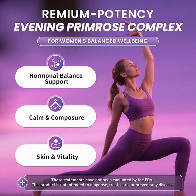 Lukaree 2 Pack Evening Primrose Oil Complex for Women – Hormone Wellness with Cold-Pressed EPO, 10% GLA, Sage, Fulvic Acid, L-Theanine – Cyclical Balance, Mood, Skin & Immune Health, 180 Softgels