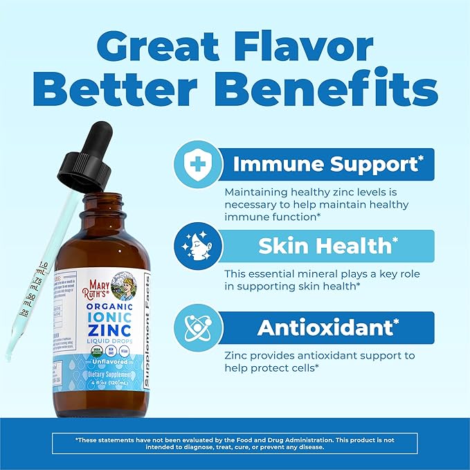 MaryRuth's Organic Liquid Zinc Supplement for Kids & Adults | Immune Support | Skin Health | Antioxidant | Cellular Metabolism | Zinc Sulfate | Vegan | Non-GMO | Sugar Free | Gluten Free | 4 oz