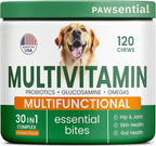Dog Vitamins + Glucosamine - Chewable Multivitamins + Probiotics, Omega - Hip & Joint Support, Skin & Coat, Gut Health - Adult & Senior - Large & Small Breed - 120 Chews