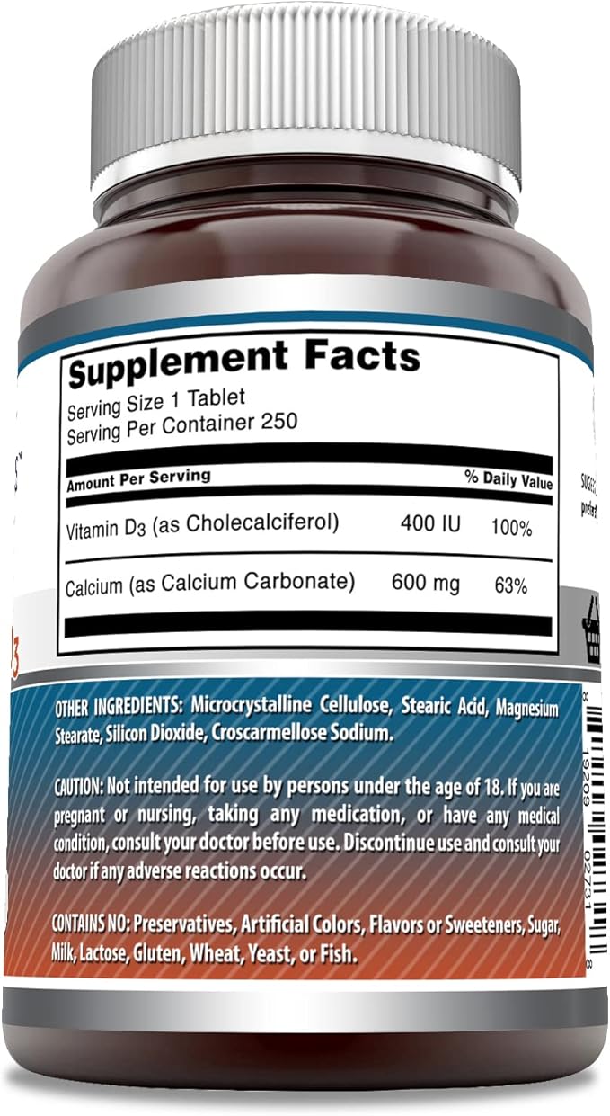 Amazing Formulas Calcium with Vitamin D3 Supplement | Tablets | Non-GMO | Gluten-Free | Made in USA (1 Pack | 250 Count)