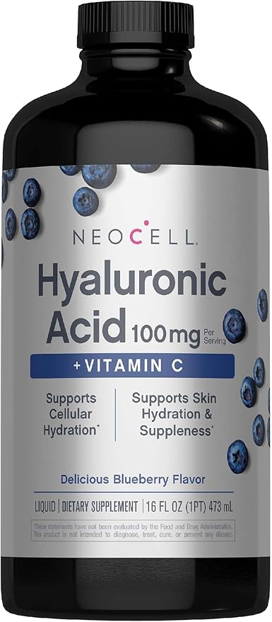 NeoCell Liquid Hyaluronic Acid | 16 fl oz | with Vitamin C | Skin Hydration | Antioxidant Supplement | Blueberry Flavor