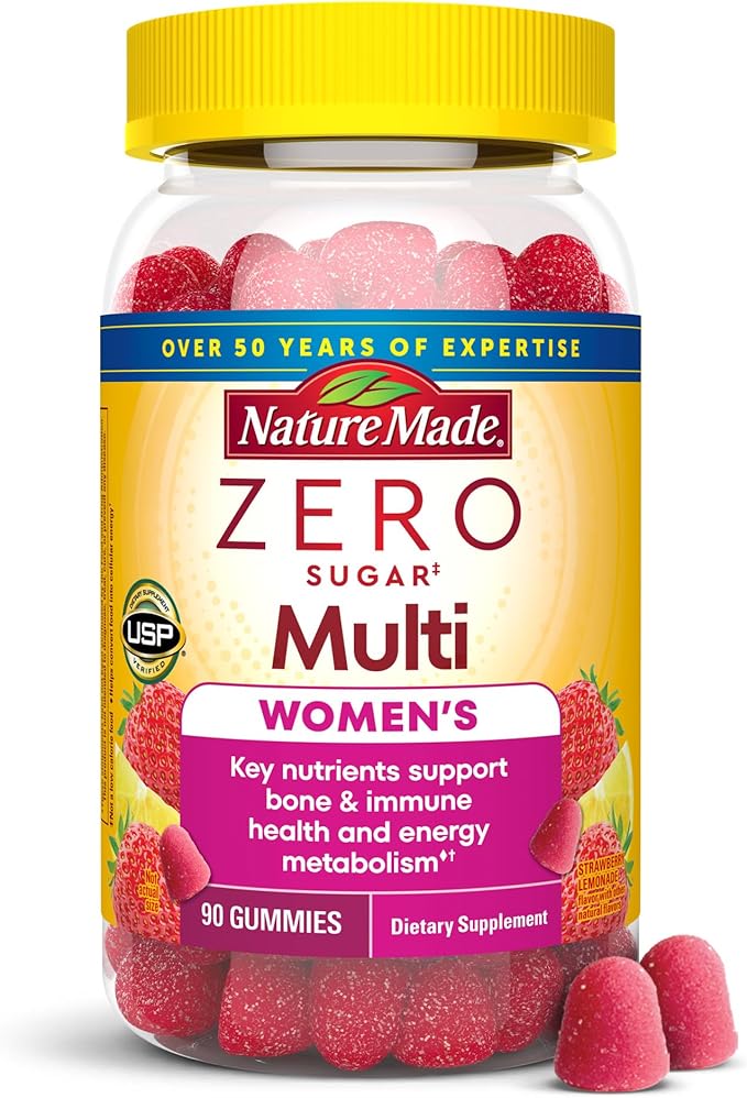 Nature Made Zero Sugar Multivitamin Women's Gummies, Bone & Immune Support, Aspartame Free, 90 Sugar Free Multivitamin Gummies, 45 Day Supply