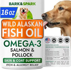 BARK&SPARK Omega 3 Fish Oil for Dogs - w/Wild Alaskan Salmon Oil for Dogs, Fish Oil Liquid Supplement for Pets, EPA+DHA Fatty Acids, Skin&Coat Support - Itch&Allergy Relief, Joint - Alaskan Salmon