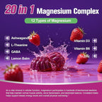 Migcopat Magnesium Complex Gummies, 20 in 1 Magnesium Gummy with Glycinate Citrate Malate Taurate - Ashwagandha, L-Theanine, D3&Zinc for Relaxation, Sleep, Muscle&Heart Support, Strawberry, 120 Cts