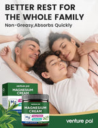 Venture Pal Topical Magnesium Cream, Fast-Absorbing Magnesium Moisturizing Lotion with Coconut Oil, Shea Butter & Hyaluronic Acid, Suitable for Kids