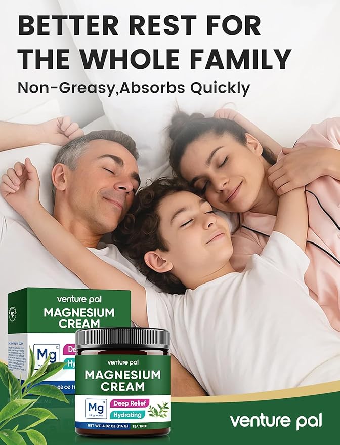 Venture Pal Topical Magnesium Cream, Fast-Absorbing Magnesium Moisturizing Lotion with Coconut Oil, Shea Butter & Hyaluronic Acid, Suitable for Kids
