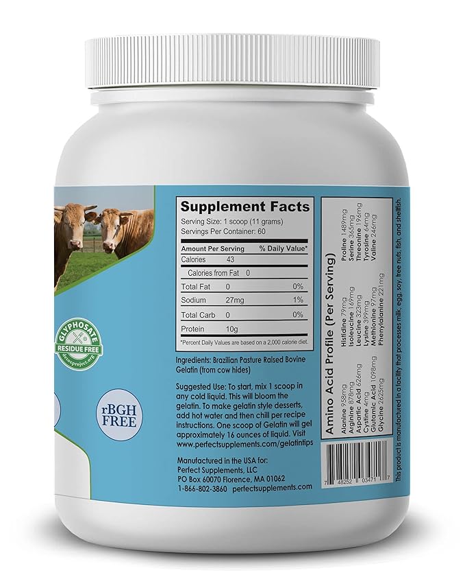 Perfect Supplements – Perfect Bovine Gelatin – 660 Grams – 100% Beef Gelatin Collagen Protein – Supports Healthy Skin & Joint Health