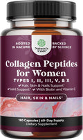 Advanced Multi Collagen Complex - Ageless Multi Collagen Peptides Supplements with Type 1 2 3 5 & X & Biotin for Hair, Skin and Nails Vitamins - Biotin Supplements for Women & Men - 180 Count