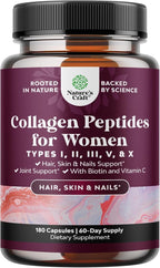Advanced Multi Collagen Complex - Ageless Multi Collagen Peptides Supplements with Type 1 2 3 5 & X & Biotin for Hair, Skin and Nails Vitamins - Biotin Supplements for Women & Men - 180 Count