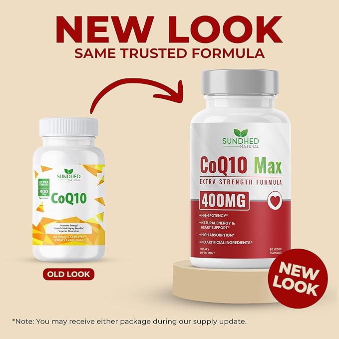 CoQ10 400mg Vegan, Ultra CoQ10 - Ultra High Absorption Coenzyme Q10 Supplements - Antioxidant Supplement for Vascular and Heart Health, Fertility & Energy Production - 60 Count