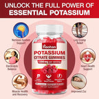 Potassium Citrate 1200mg Gummies - Chewable Supplement to Support Muscle Health & Relieve Leg Cramps for Men & Women. Vegan, Gluten-Free, Sugar-Free, Raspberry Flavor, 120 Count