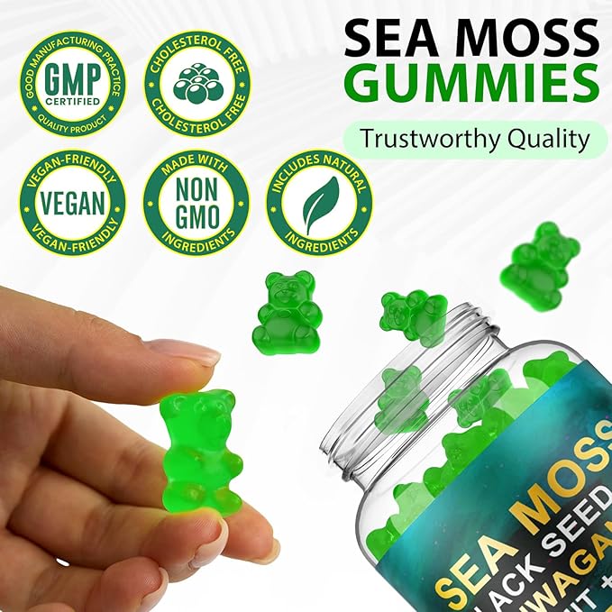 Sea Moss Gummies, SeaMoss Gummy with Black Seed Oil,Ashwagandha,Natural Ingredients Shilajit & Ginger for Men & Women, 17,590mg-60 Gummies