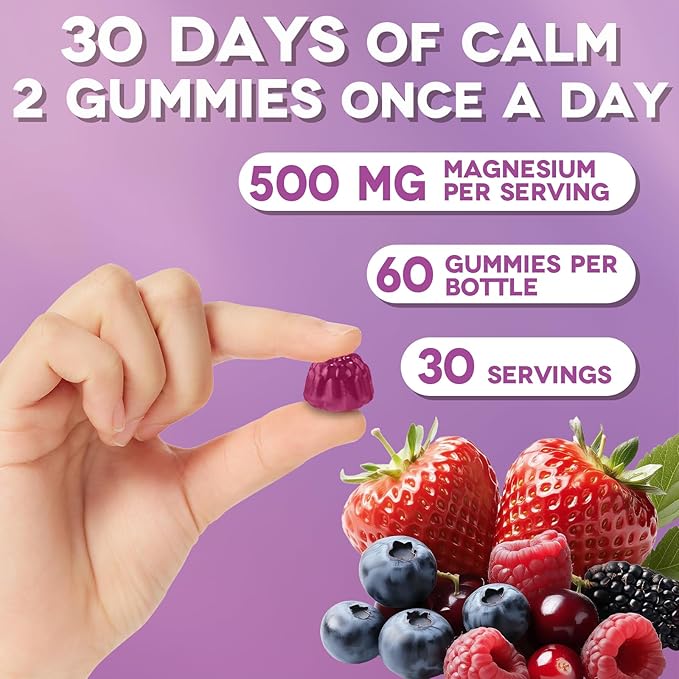Magnesium Complex Gummies 500mg - Magnesium Glycinate, Citrate, Malate with Vitamin D3, C, B6, B12, Zinc & Calcium, Magnesium Supplement Chewable Support Calm, Muscle, Mood - Vegan 120 Counts