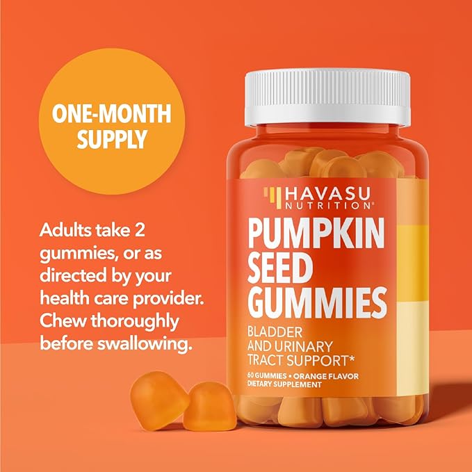 Pumpkin Seed Oil Gummies for Bladder and Urinary Tract Support - 200mg Pumpkin Seed Extract Per Serving - Vegan, Non-GMO, Gluten-Free - Sugar Free Pumpkin Seed Gummies - Orange Flavor, 30 Servings