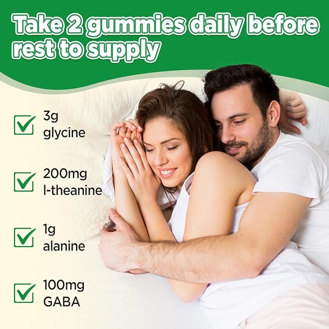 Glycine 3g Gummies, with L Alanine 1000 mg, L Theanine, GABA, Vitamin B6, Sleep Support, Muscle Relaxation, High Absorption Glycine Supplements for Adults, Sugar Free Pineapple Flavor, 60 gummies
