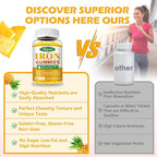 Iron Gummies for Women & Men - Vegan Iron Supplement for Anemia & Iron Deficiency, with Vitamin B12, Vitamin C, Zinc, Folate - Energy Boost, Sugar-Free, Pineapple Flavor, 60 Count