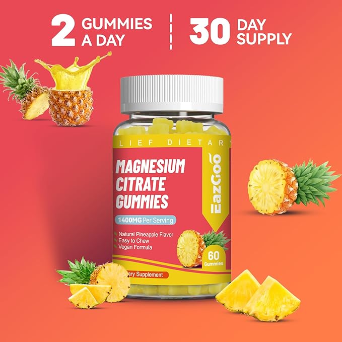 1400MG Magnesium Citrate Gummies, High Absorption Magnesium Gummies for Adults, Extra Strength Magnesium Gummy Supplement for Healthy Relaxation, Vegan, Non-GMO, 60 Count