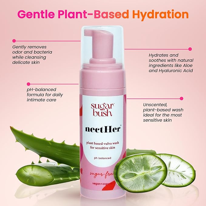 Sugarbush NectHer Plant Based Sensitive Intimate Foam Wash – Fragrance-Free & Hypoallergenic – Soothes Sensitive Skin – Vegan Formula – 5 oz