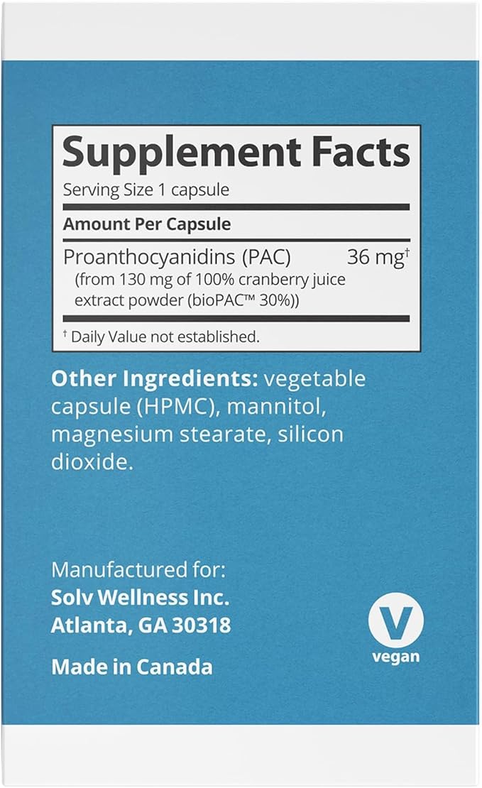 Solv Wellness GennaMD - Maximum UTI Defense - 36 mg Soluble PAC from 100% Cranberry Juice Extract - Highest PAC Concentration in a Small, Easy-to-Swallow Capsule - 90 Capsules