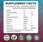 Creatine Monohydrate 8000mg Gummies with BCAA, L-Carnitine, Taurine & Vitamin B12 - Pre Workout Supplement for Muscle Growth, Strength & Energy, Multi-Flavor Chewable Gummies, 180 Count for Men Women