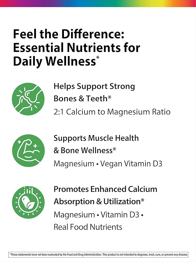 Rainbow Light Calcium Complex with Magnesium & Vitamin D3 + | 180 Tablets | Real Food Nutrients | Supports Bone Density & Muscle Health | Vegan Supplement for Men and Women