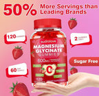 Magnesium Glycinate Gummies 600mg – Sugar Free Magnesium & Potassium Dietary Supplement with Vitamin D, B6 and CoQ10 for Calm Support & Sleep for Adults - High Absorption -Strawberry Gummies