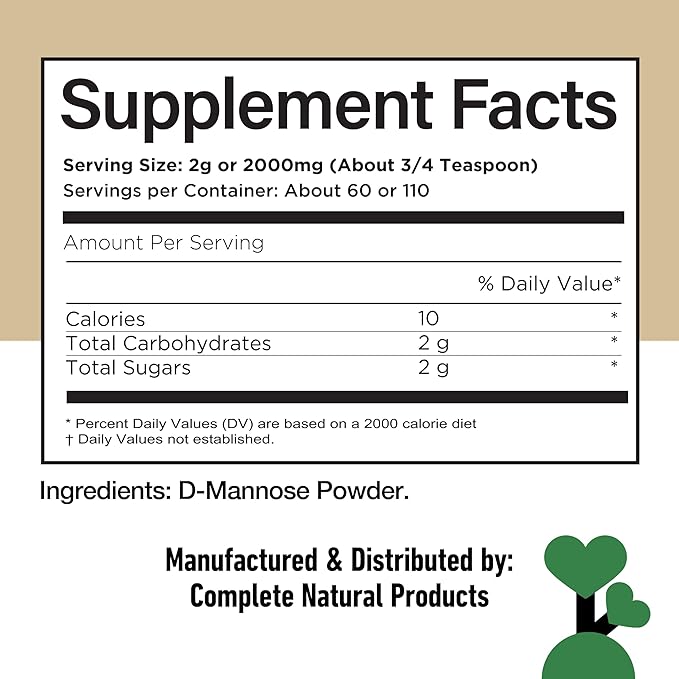D Mannose Powder Supplement 4oz - D Mannose for UTI Support, Pure D-Mannose Powder for Bladder Urinary Tract Health, Easy Mix Concentrate, No Fillers, Non GMO Gluten Free, Kosher Certified Made USA