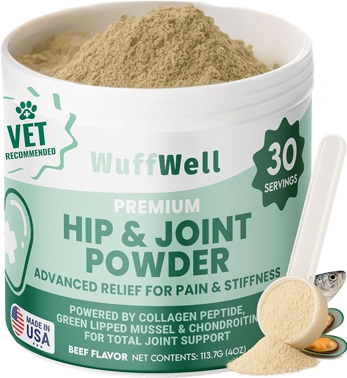 WuffWell Hip and Joint Powder Supplement for Dogs - Glucosamine Dog Joint Health - Joint Supplement for Dogs Powder - Supports Mobility - Dog Joint Powder Supplement - Large, Medium, Small Breeds