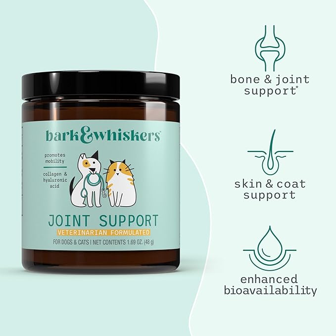 Dr. Mercola Bark & Whiskers Joint Support - Joint & Cartilage Support for Cats & Dogs - with Collagen, MSM, Green-Lipped Mussel Extract & Hyaluronic Acid - 1.69 oz