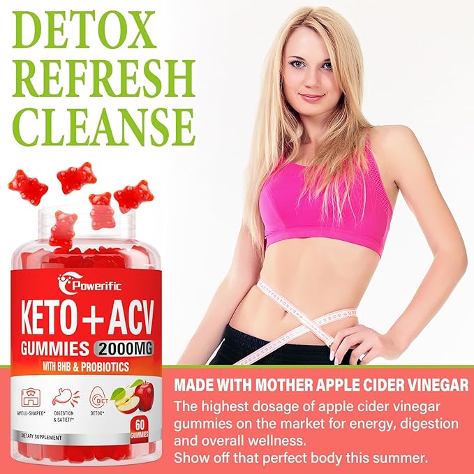 Apple Cider Vinegar Gummies, Keto ACV Gummies Max Strength 2000mg Apple Cider Vinegar with Mother, Probiotics & Vitamin B12, for Digestion, Metabolism, Cleanse & Detox Diet, 60 Count