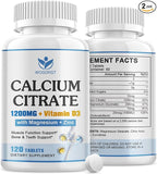 Calcium Citrate 1200mg Supplement with Vitamin D3 for Women and Men - Calcium Magnesium Zinc D3 Supplement for Bone, Teeth, Immune Support, Vegan-Friendly - 120 Tablets (2 Pack)