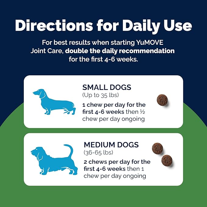 YuMOVE Hip & Joint Supplement for Dogs - with Glucosamine Chondroiton, Green Lipped Mussel, Hyaluronic Acid, and Omega 3 Joint Supplement for Stiffness and Mobility - 60 Chews (Small/Medium Dogs)