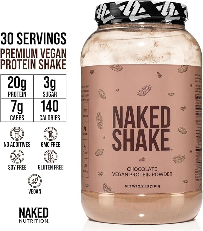 NAKED Shake - Chocolate Protein Powder - Plant Based Protein Shake with Mct Oil, Gluten-Free, Soy-Free, No Gmos Or Artificial Sweeteners - 30 Servings (Pack of 2)