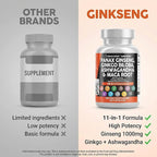 Clean Nutraceuticals Panax Ginseng Ginkgo Biloba Ashwagandha Maca Root - Focus Supplement Pills for Women and Men with Pine Bark Extract, Garlic, and Saw Palmetto - 60 Caps