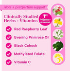 Pink Stork Red Raspberry Leaf Gummies - Third Trimester Labor Prep + Postpartum Mood Essentials with Evening Primrose Oil + Black Cohosh - 60 Vegan Gummy Supplements, Non-GMO