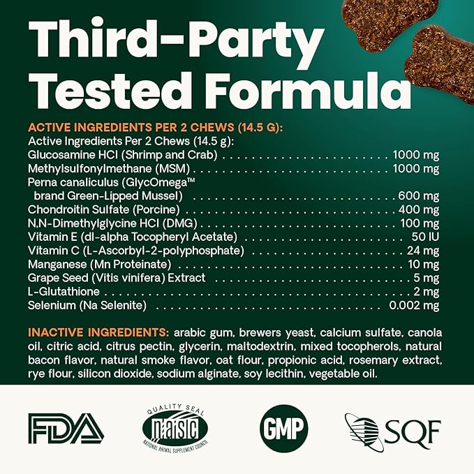 VetriScience Ultimate Strength Hip & Joint Supplement for Dogs, GlycoFlex Plus – MSM, Chondroitin & Green-Lipped Mussel Chews for Mobility, Flexibility, Comfort & Support, Peanut Butter Flavor 120 Cnt