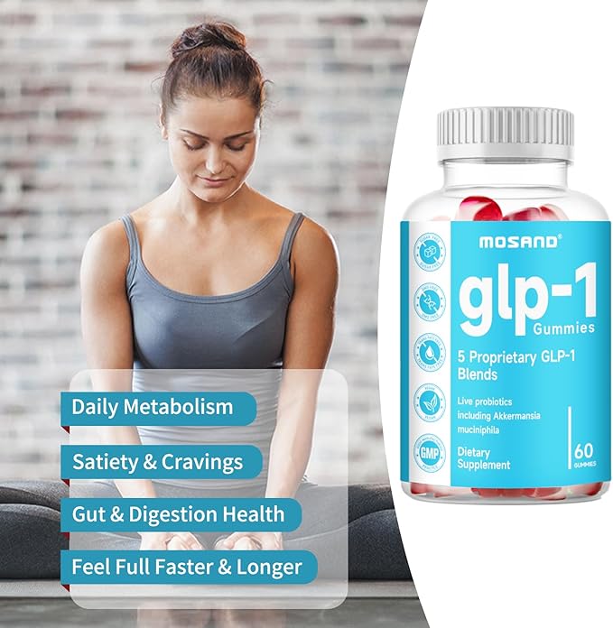 GLP-1 Probiotic Gummies, GLP-1 Supplement with Akkermansia Probiotic, Berberine, No Sugar Added for Gut & Digestion Health,Strawberry Flavor-60 Gummies