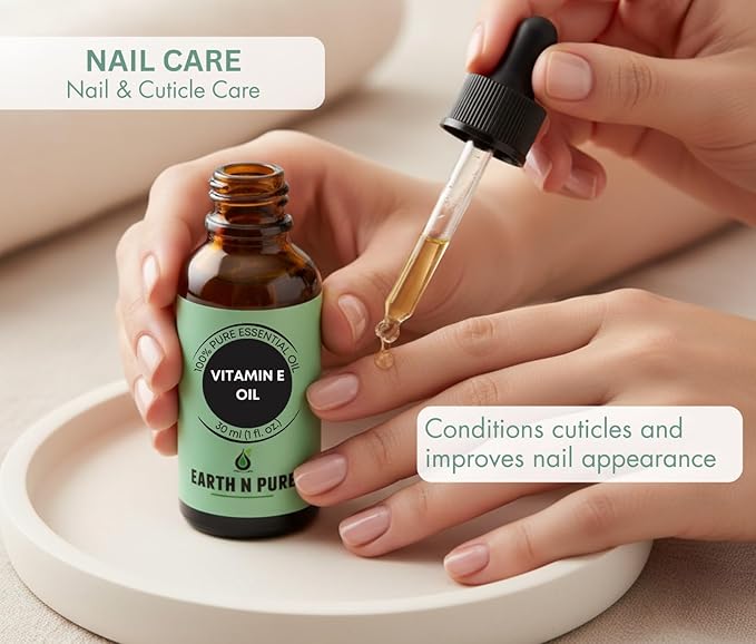 Earth N Pure Vitamin E Oil Therapeutic Grade for Skin, Hair and Nails with Glass Dropper - 50 ml