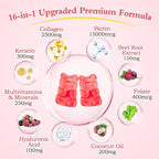 Collagen Peptides Gummies Sugar Free for Women & Men, 2500mg Multi Collagen Type I,II,III,V,X with 15000mcg Biotin & Vitamin C D K2 B12 A E, Hydrolyzed Protein for Hair Skin Nails, Bone, 60Cts