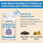 All-In-One Detox Binder Supplement 1500 MG - High Bioavailability, Liver Gut Detox Cleanse with Activated Charcoal, Zeolite & Bentonite Clay for Toxins, Liver, Digestive, 270 Vegan Capsules