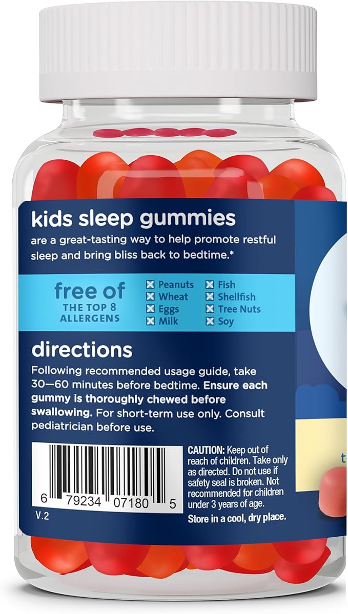 Mommy's Bliss Kids Sleep Melatonin Gummies, No Artificial Colors, Flavors or Gelatin, Strawberry Flavor, Age 3+, 60 Gummies (Packaging May Vary) (Pack of 2)