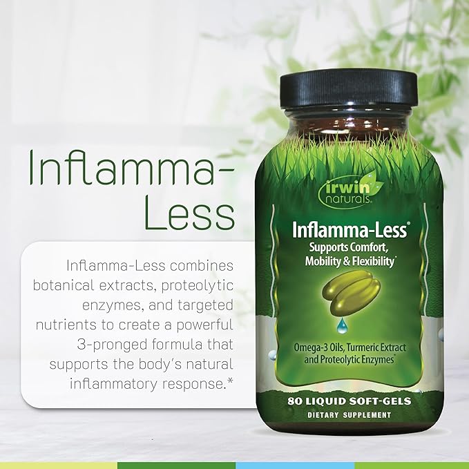 Irwin Naturals Inflamma-Less - Turmeric Extract & Omega-3 Fish Oil - Joint Supplements for Men & Women - Supports Mobility & Comfort - Promotes Healthy Inflammatory Response - 80 Soft-Gels, 2 Pack