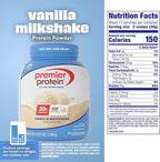 Premier Protein Powder, Vanilla Milkshake, 30g Protein, 1g Sugar, Gluten Free, No Soy, 40.2 oz (29 Servings)