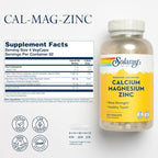 SOLARAY Calcium Magnesium Zinc Supplement - with Calcium 1000mg, Magnesium 500mg - Bone Health, Muscle Function, Heart Health and Immune Support - Vegan, 60 Day Guarantee, 62 Servings, 250 VegCaps