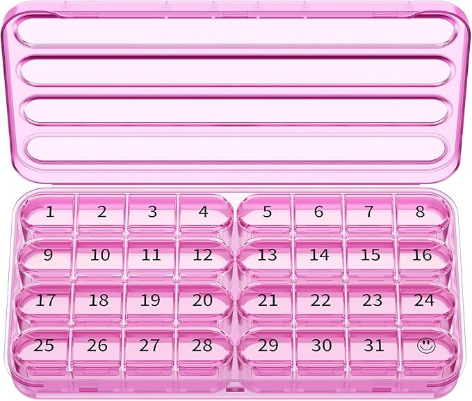 Zoksi Monthly Pill Organizer 1 Times a Day, 30 Day Pill Box Organizer,One Month Pill Case for Travel, 31 Day Daily Medcine Container for Vitamins, Supplement & Medication(Purple)