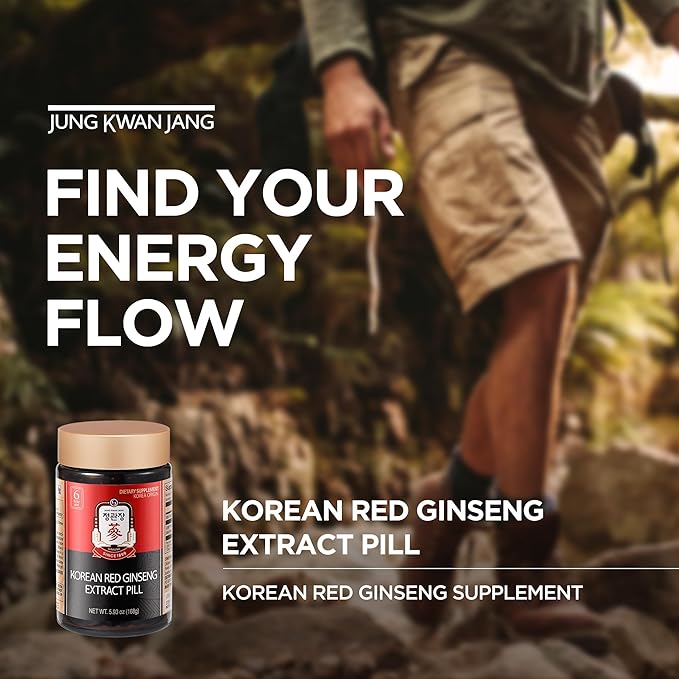 JUNG KWAN JANG Korean Red Ginseng Extract Pill - Red Panax Ginseng Energy Supplements with Rice Powder, Vitamins C & E - No Caffeine (800 Pills, 5.93 oz)