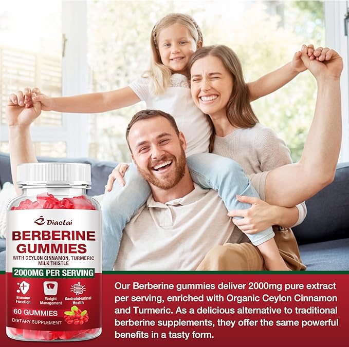 Berberine Gummies 2000mg - Natural Organic Berberine HCL Supplement - Vegan, Non-GMO, Gluten-Free - Delicious Raspberry Flavor - 120 Count
