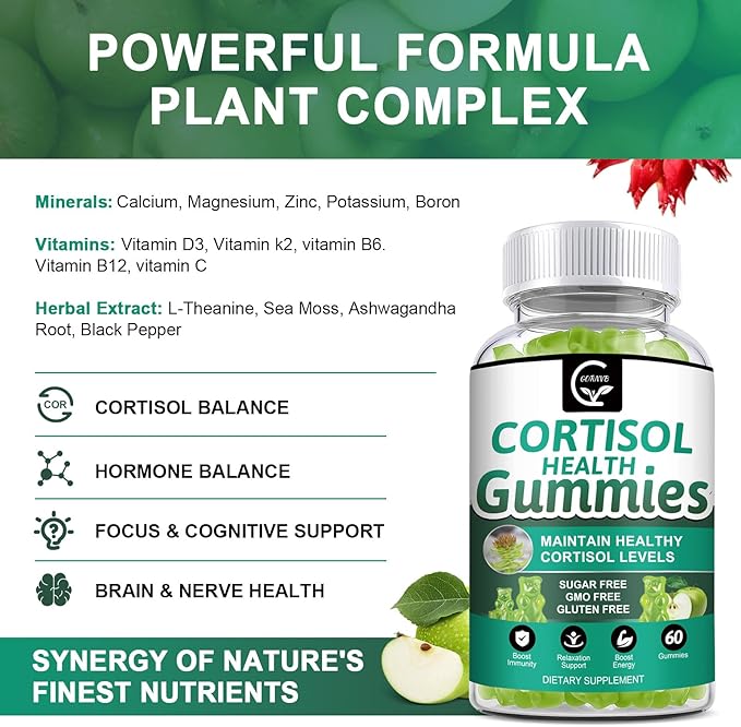 Cortisol Gummies, Cortisol Supplement for Women with Magnesium, Ashwagandha, Rhodiola, Phosphatidylserine, L-Theanine, Black Pepper, Vitamin C & B6 - Relaxation, Focus, Sleep Support - 2 Pack