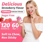 Calcium Citrate Gummies - Chewable Calcium Gummies for Bone, Muscle, Teeth, Immune Support, High Absorption Calcium Supplements for Women & Men Sugar Free Strawberry Flavor 120 Count