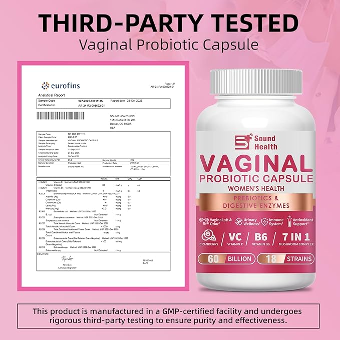 Vaginal Probiotics for Women, 60 Billion CFU with Akkermansia Probiotics and Prebiotics Supplement for Vaginigal Health, pH Balance, Moisture, Odor Control, Non-GMO, Third-Party Tested